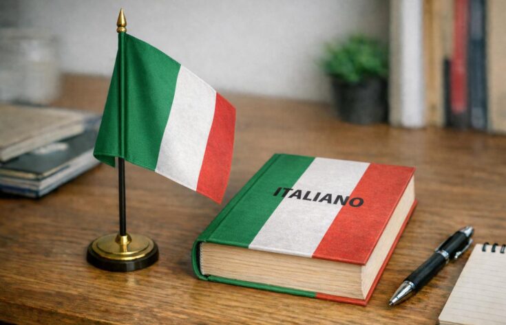 Italian flag and book