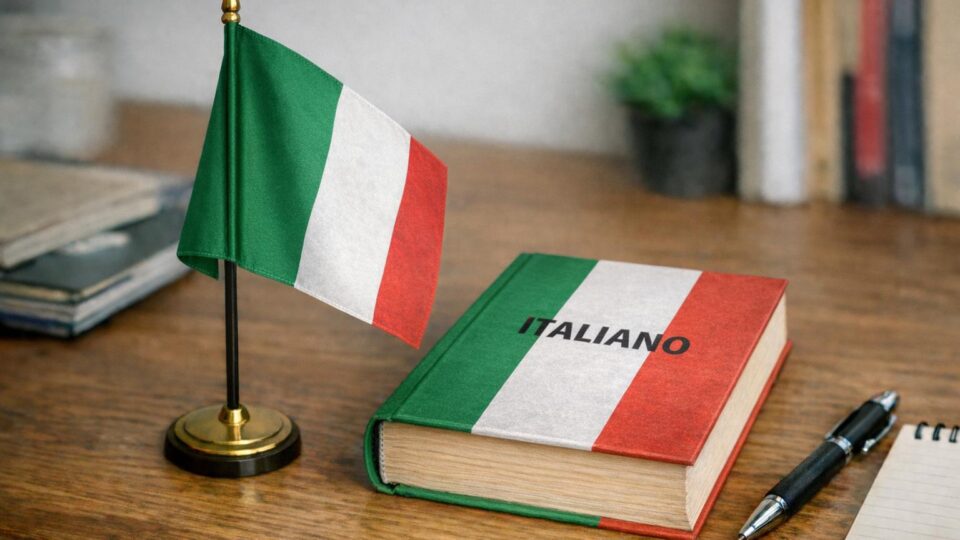 Italian flag and book