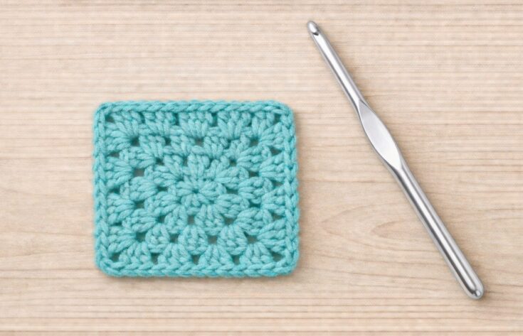 Crochet square and hook