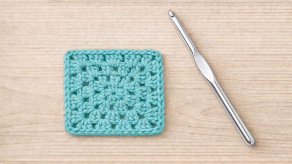 Crochet square and hook