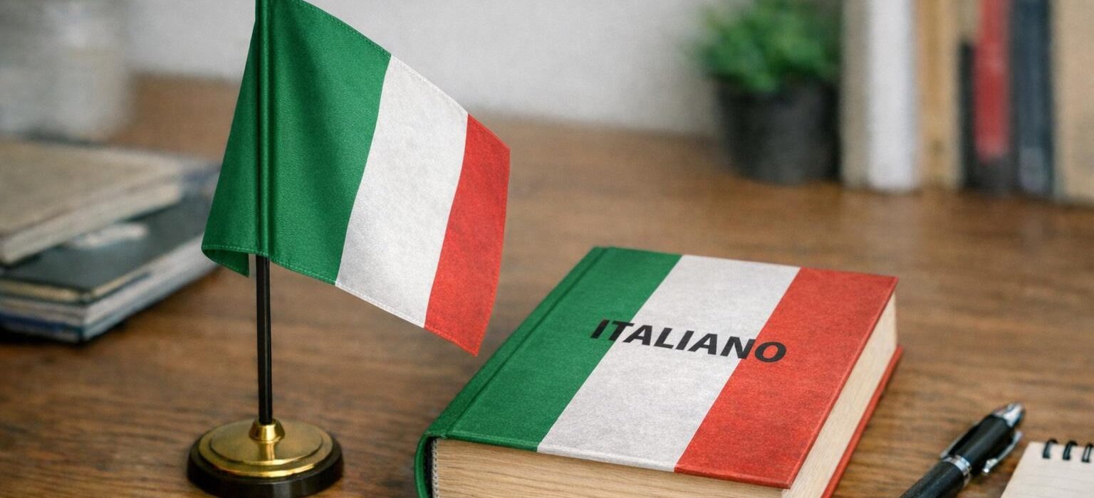 Italian flag and book